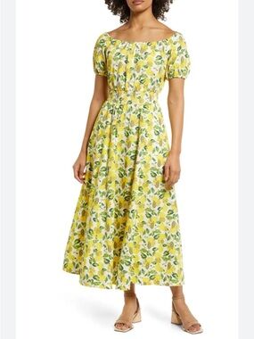Biden Off The Shoulder Maxi Dress Lemon Print Yellow Size 14